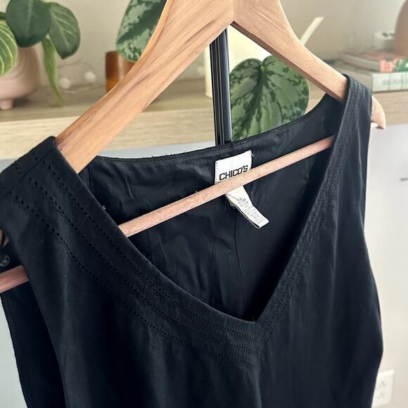 Chico's Black Wide Strap Linen Blend Sleeveless Midi Dress Size 2  Resort - Picture 4 of 7